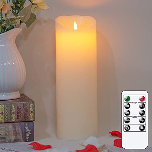 Mavandes 30x10cm LED-Kerzen mit Fernbedienung,Echtes Wachs Batteriebetriebene Flammenlose Flackernde Säulenkerzen mit Timerfunktion,Elfenbein Elektrische Beweglichen Docht Flammenlose Kerzen