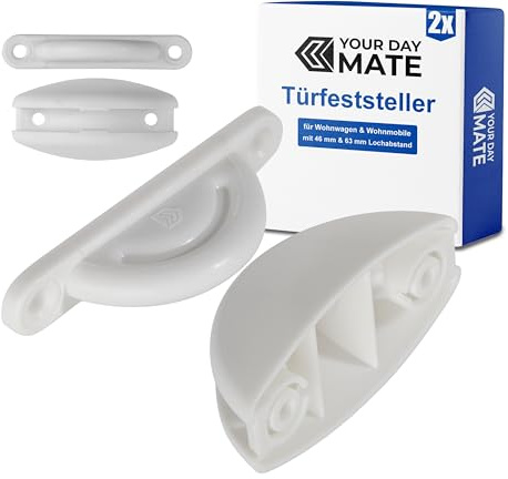Dörrstopp för husvagn, 2-pack, vitt, skruvbart dörrstopp med 46 mm och 63 mm centrum, husvagnsdörrlås, dörrhållare, dörrhållare, husvagn, dörrlås, husvagn, dörrlås, husvagn