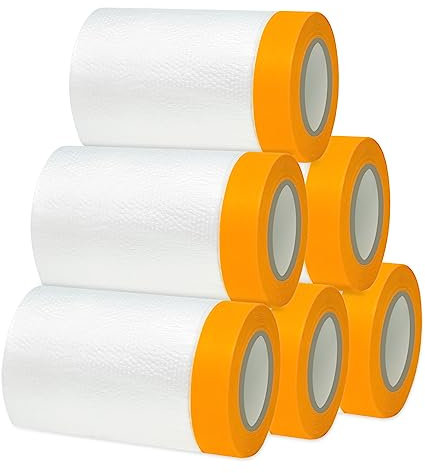 Gigmeta 6 Rollen Abdeckfolie Maler, Abdeckfolie Klebeband Goldband Masker mit Folie 55cm*20M, Transparent Abdeckfolie mit Gewebeklebeband Selbstklebende Malerfolie Malerband