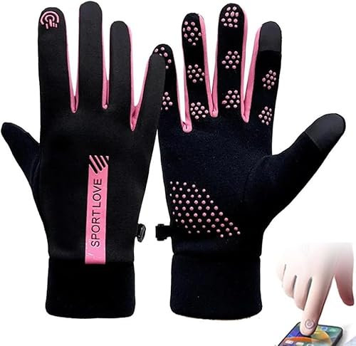 Waterproof Finger Touch Screen Non-Slip Cold Resistant Gloves, Winter Gloves for Men and Women, Windproof Warm Glove for Cold Weather, Perfect for Cycling, Running, Driving, Hiking (ROSE (WOMAN))