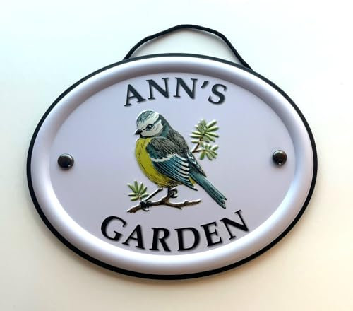 Personalised Embossed Metal Garden Sign 12x15cm – British Bird Design – Outdoor Decorative Hanging Garden Plaque – Weatherproof Metal Sign for Garden Walls Fences or Sheds (Ann)