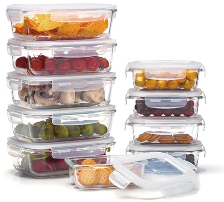 Lacers PurpleLine | 20-teiliges Set aus Glas | Frischhaltedosen mit Deckel | Glasbehälter für die Küche | 5 x 370ml & 5 x 1050ml Aufbewahrungsbox lebensmittel glasbehälter mit deckel tiefkühlbehälter