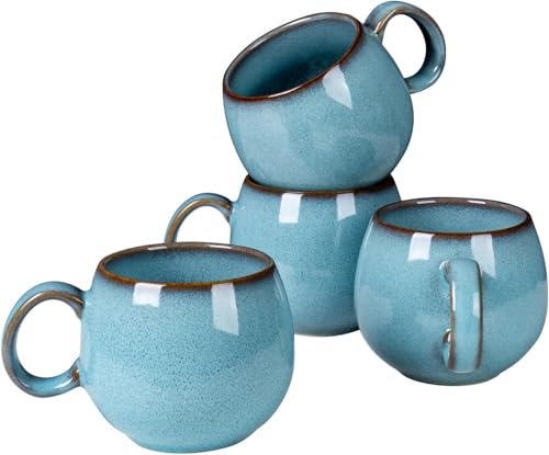Kaffeebecher Set 6 Stück, Tassen Set 320ml 6-Teiliges Kaffeetassen Porzellan mit Henkel, Teetasse 6er Groß Milchkaffeetasse Kaffeepott für Espresso Cappuccino