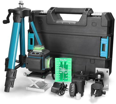 Mulcort Laser Level 4D 16 Lines,3° Self-Leveling Lazer Level with 2x2400mAh Batteries,IP54 Dust and Water Resistant,360° Rotatable Green Crosshair Lazer with Tripod,Remote Control,Laser-Target Plate