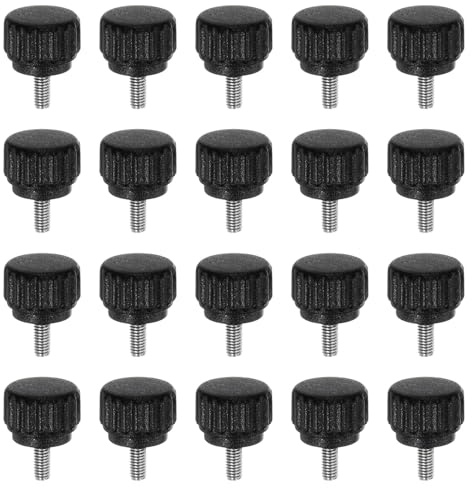 HARFINGTON 20pcs Knurled Clamping Knobs Thumb Screws M3 x 6mm Metric Male Thread 13mm Matte Plastic Head 304 Stainless Steel Stud Hand Threaded Knob Thumbscrew Handle, Black
