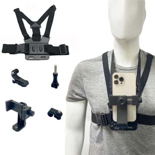Docache Harnais de Poitrine, Sangle de Poitrine pour GoPro Hero 11/10/9/8/7/6/Mini et Autres Caméras d'action,Support de Sangle de Poitrine pour Téléphone Portable (Manuel en Anglais Inclus)