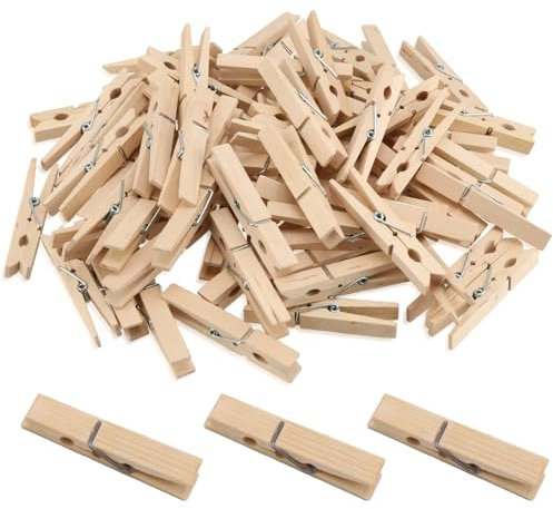 Kleine Klammern,150 Pcs Holzklammern zum Basteln 3.5cm klammern mit 10m Juteschnur Kleine für Fotos Aufhängen Deko Klammern Mini Holzklammern zum Basteln und Foto Aufhängen Postkarten Geschenke