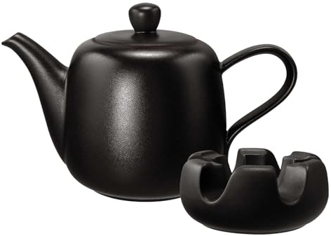 Seltmann Weiden Liberty Velvet Black Kanne mit Stövchen, 1,6 Liter, Teekanne/Kaffeekanne mit mattem Finish, Spülmaschinen- und Mikrowellengeeignet, Porzellan, Schwarz