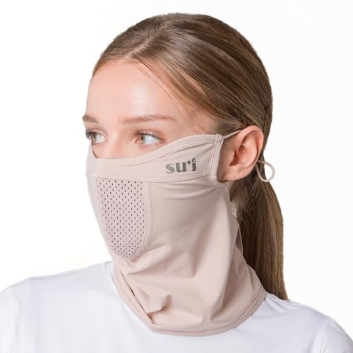 SUIGOLF KOREA (Type G) UV Sun Protection Balaclava Half Face Mask - for Hiking, Running, Cycling & Outdoor Sports (G-8 Beige, Large)