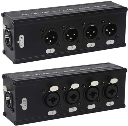 jindaaudio Extensor DMX XLR a Ethernet de 4 canales, adaptador XLR macho/hembra de 3 pines y Ethercon, convertidor de cable de red Cat5/Cat6/Cat7 (1 par: macho + hembra) | Transmisión de señal de