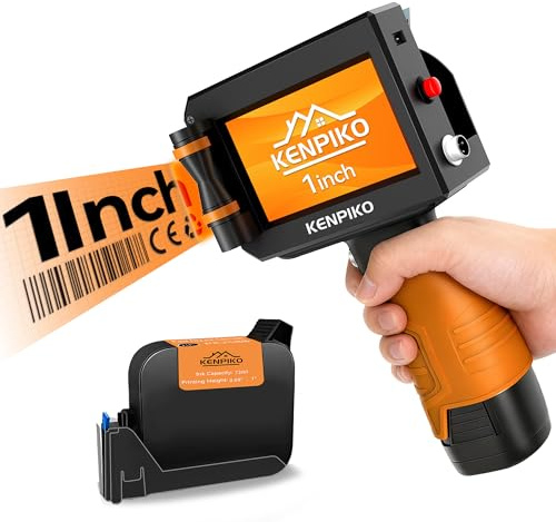 Kenpiko Handheld Printer, 2025 Upgrade 1 Inch Print Height Handheld Inkjet Printer with 72ML Quick-Drying Ink Cartridge,Portable Inkjet Printers Gun with 4.3 Touch Screen for Barcode, Logo, Date