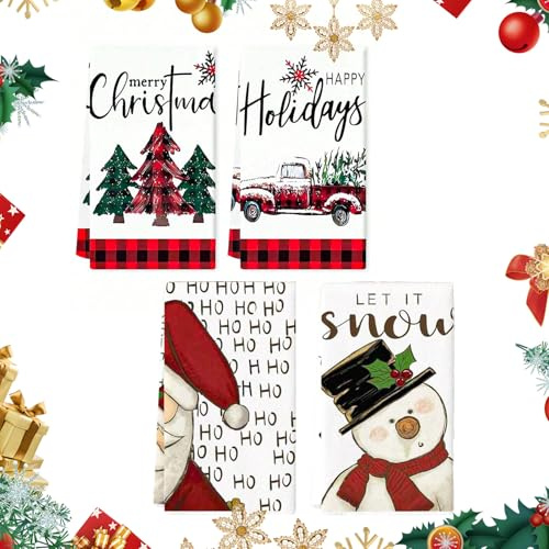 Feirdhoo, set di 4 strofinacci da cucina per Natale, decorazione natalizia interna, strofinacci da cucina per Natale, 40x60cm, strofinacci da cucina per asciugatura, per Natale, articoli per la casa