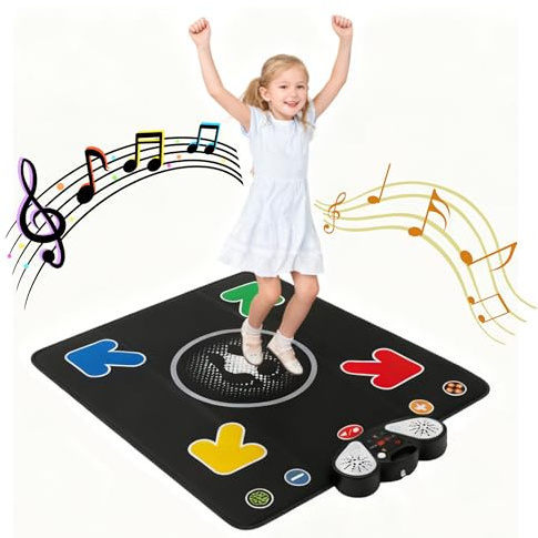PLAMILOY Dance Mat for Kids - Light-up Electronic Rhythm Step Play Mat, Music Game Pad Toy for Girls Boys 3-12, Challenge Playmat Gift Built-in Songs, MP3 External Play, 5 Levels, Adjustable Volume