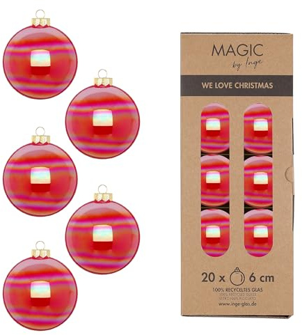 Weihnachtskugeln Glas 6cm 20 Stück - matt & glänzend - Christbaumkugeln Weihnachtsbaumkugeln für Weihnachten - Christbaumschmuck & Weihnachtsbaumschmuck Rot Irisierend -Dazzling Ruby