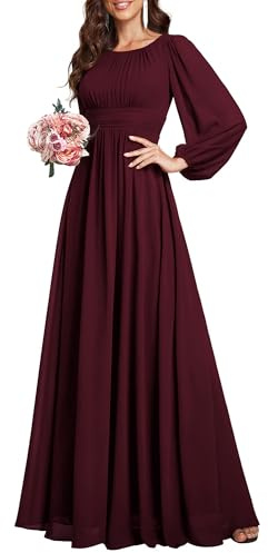 Ever-Pretty Women's Dresses Maxi Evening Round Neck A-Line Long Sleeve Bridesmaid Long Dress Mulberry 20