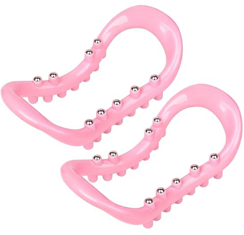 Hikiwin Set of 2 Pilates Yoga Fitness Rings, Pilates Circle Stretch Resistance Training Support Massage, Yoga Equipment Ring with Massage Steel Balls, Training Ring for Pilates, Pink