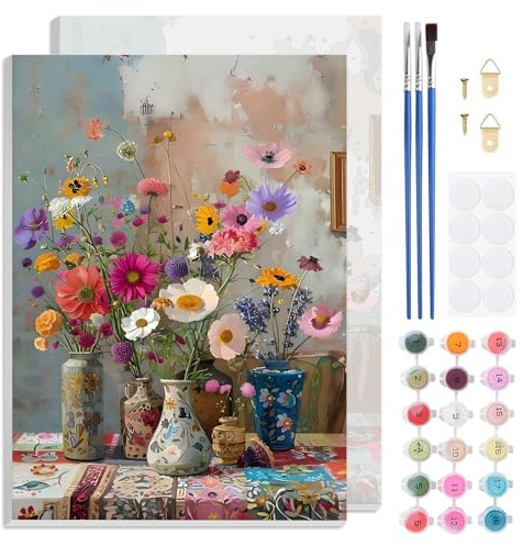 TLIOBLO Fleurs Peinture par Numéros avec Cadre pour Adulte, DIY Paysage Peinture pour Adultes Enfants Débutants Facile sur Toile avec Peintures et Pinceaux, Décor Maison Cadeaux 20x30cm