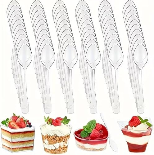 Cucharas de Plástico de Alta Resistencia,Cucharas 10.7cm de Transparente Reutilizable para Helado, Café, Postres. (100, Cucharita Transparente)