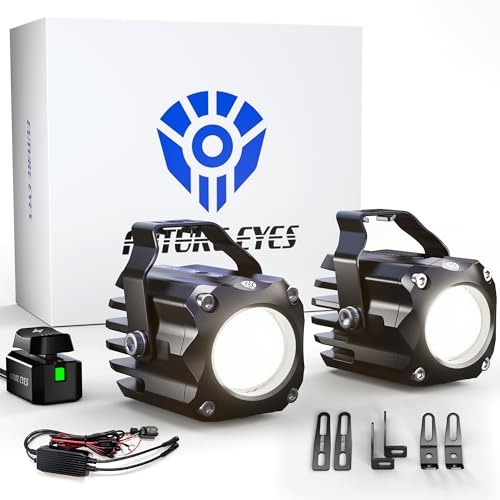 Future Eyes LED Extraljus Motorcykel 120W 12000LM, CE & E-Märkt E57, IP67 Vattentät, Motorcykel Extraljus & Dimljus, 60W Dubbel Ljusbild, 360° Justerbart Fäste