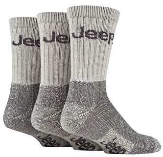 Jeep Men's JM273 3 Pair Luxury Terrain Socks (6-11, Ecru/Grey)