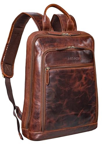 STILORD 'Watson' Laptop Rucksack 15.6 Zoll Leder Backpack Business Lederrucksack Herren Rucksack XL für Breite DIN A4 Ordner Tagesrucksack Vintage Echtleder, Farbe:florida - braun