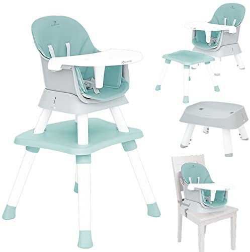 Olmitos – Trona Multifunción 5 en 1 – Convertible en Trona, asiento elevador/alzador, taburete, mesa y silla infantil – Hasta los 25kg - Adaptable a la etapa del bebe (Menta)