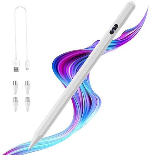 TiMOVO Lápiz para Pantallas Táctiles Compatible con Apple iPad/iPhone/Android/iOS/Samsung/Xiaomi Tabletas Teléfonos Lápiz Stylus de Carga Rápida con Pantalla de Alimentación 4 Puntas, Blanco