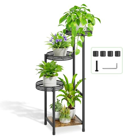 LyTaispuly 4 Etagen Pflanzenständer Blumenständer Draußen, Metall Blumenhocker Blumentreppe Blumenregal Hoch, Blumentopf Ständer Pflanzentreppe für Innen Outdoor Balkon Garten Wohnzimmer, Schwarz