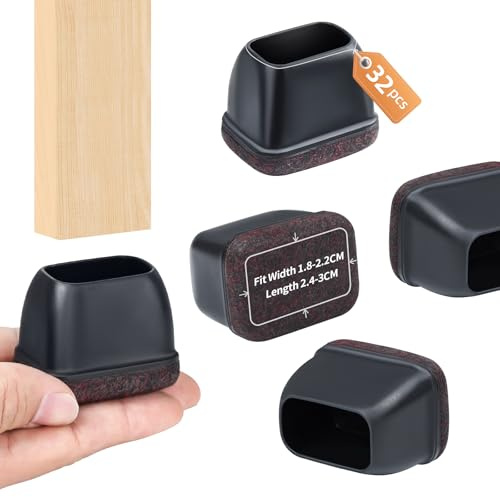 32 Pièces Protection Pied de Chaise, Protection Rectangulaires en Feutre pour Pieds de Chaise, Tampon Chaise Silicone Noir avec Marron Patins en Feutre pour Les Sols en Bois Dur