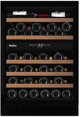 Amica Weintemperierschrank freistehend mit 2 Zonen 130 l X‑Type Design 52‑Flaschen‑Kapazität UV‑Schutz Rauchglastür 88 x 59,5 x 61,5 cm – Weinkuehlschrank Freistehend Schwarz