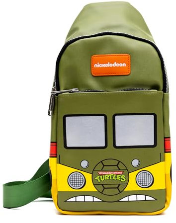 Nickelodeon Umhängetasche aus veganem Leder, Teenage Mutant Ninja Turtles, Party, Van, Nahaufnahme, Olivgrün, 17,8 x 35,6 cm, Grün , 7 x 14