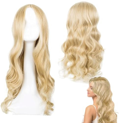 Dtoterul Lange Gewellt Blond Perücke Für Frauen Mädchen, Perücke Blond Lang Locken, Fasching Perücke Damen Blond, 28 Zoll/70 Cm, Geeignet Für Alltag, Cosplay, Halloween, Karneval