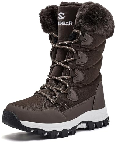 HOBIBEAR Botas de nieve para mujer, ligeras, cálidas, forradas de piel sintética, impermeables, para invierno, botas de pantorrilla media, marrón oscuro, 37 EU