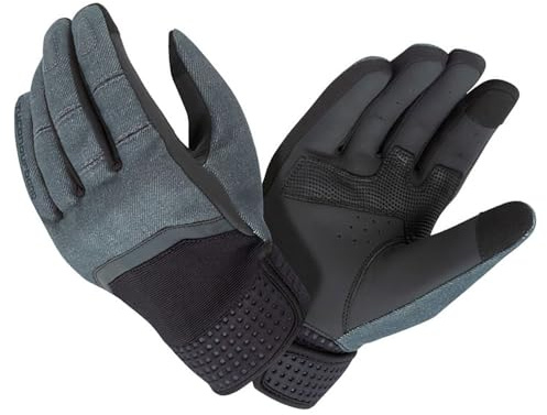 Tucano Urbano guanti moto e scooter CRAB. Guanti moto invernali uomo e guanti moto uomo estivi, dorso in denim elasticizzato, palmo in pelle, traspirante, compatibilità touch screen. Grigio, Tg. S