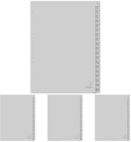 Kangaro Karton-Register DIN A4 Zahlen 1-20. 180 g/m² recycelter Grau FSC Karton - 20-teilig (Packung mit 4)