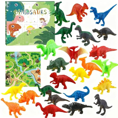 Christmas Advent Calendar 2025, 24 Days Christmas Countdown with 24PCS Dinosaur Figures Mini Toy Ornaments Dinosaur Figurines Blind Box Desktop Decoration Xmas Party Gift