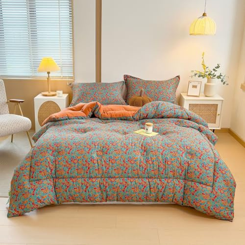 Odot Couette Hiver Très Chaude et Epaisse 150x200, Couette d'hiver sans Housse Lavable - Douce Confortable Respirante Couverture Quilting d'Réversible (Fleur élégante 1,150x200cm)
