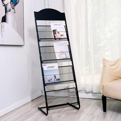 JvFbjLF Bärbart kontorstidningsställ, fristående tidningsställ, broschyrarrangör for väntrum, vardagsrum(Black)