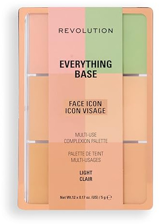 Revolution Everything Base Face Icon Complexion Palette, All-In-One Makeup for Eyes, Face, and Lips, Use as Foundation or as a Base, Light, 5g