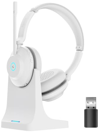 AxiomEar Bluetooth Wireless Headset with Mic for Work, Advanced Noise Reduction Microphone, Clear Calls - Comfortable On-Ear Headphones, Bluetooth 5.3, Applicable to Laptop, PC, Zoom, Office(White)