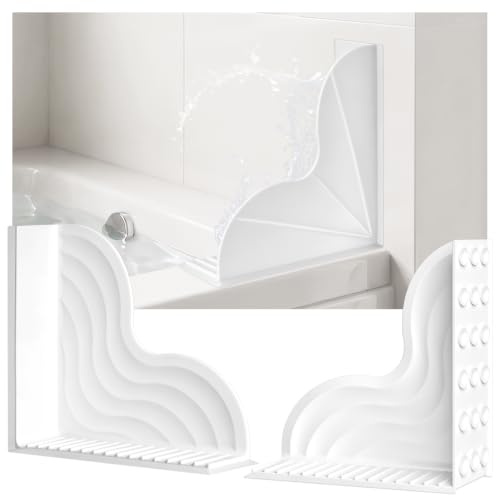 Dreamtop No-Adhesive Silicone Shower Splash Guard - 2 Packs Reusable Shower Corner Water Guard with Strong Suction Cups, Shower Water Blocker for Bathtub Bathroom to Keep Water in Shower (White)