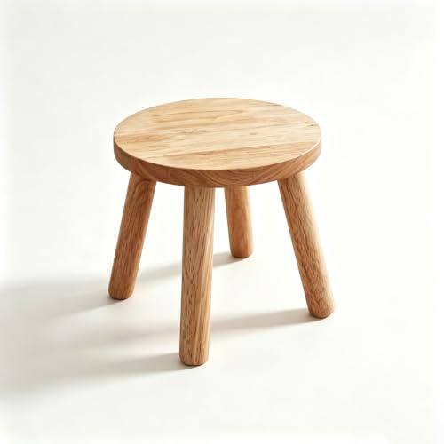 Senaire Small Wooden Stool 24X24X24cm, Round Rustic Wood Footstool, Milking Stool for Bedroom, Bathroom, Kitchen, Entryway, Living Room, Small Side Table for House Plants, Easy To Assemble