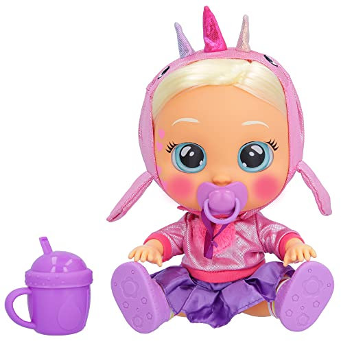Cry Babies Kiss Me Stella, interaktive Babypuppe, die echte Tränen und Rouge weint, mit farbigen Haaren und wechselbaren Outfits zum Verkleiden – Spielzeug- und Funktionspuppe für Kinder ab 2 Jahren