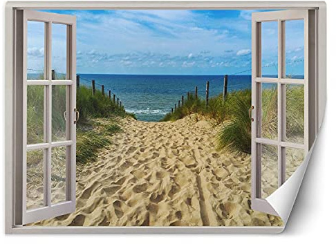 Feeby Fototapet Strandstig 140x100 cm Blauw Fleece Vägg Tapet Vardagsrum Sovrum Kontor Hall Kök Dekoration Väggbilder XXL Modern Väggdekor Utsikt Från Fönstret 3D-Illusion