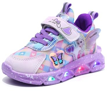 Elsa schuhe mädchen,Sommer- mädchen leuchtschuhe, kinder led Sneakers, Hohles Mesh Stoffschuhe for Kinder mit Klettverschlus sportschuhe, Turnschuhe laufen kinder ( Color : B Purple , Size : 27 )