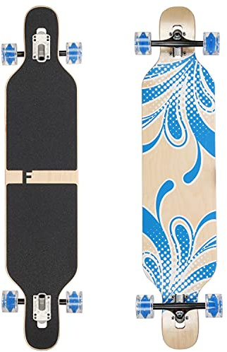 Flex2 jusqu'à 84 kg - Longboard Camber (Flex2 jusqu'à 84 kg, fleur bleue LED - bois d'érable)