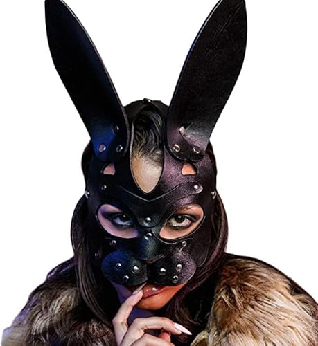 Mumbobyswim Women Leather Masks Bunny Mask Leather Cat Rabbit Mask Masquerade Party Half Face Masks for Cosplay Halloween Easter Costume Props Accessory (EM-031)