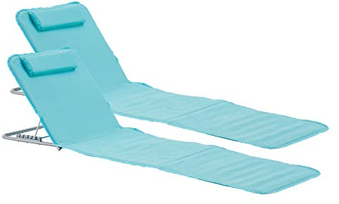 [en.casa] Strandmatte Cellorigo 2er Set Strandliege klappbar Türkis Sonnenmatte mit 5-Fach Verstellbarer Rückenlehne Kissen Liegematte mit Tragetasche 160 x 49 cm