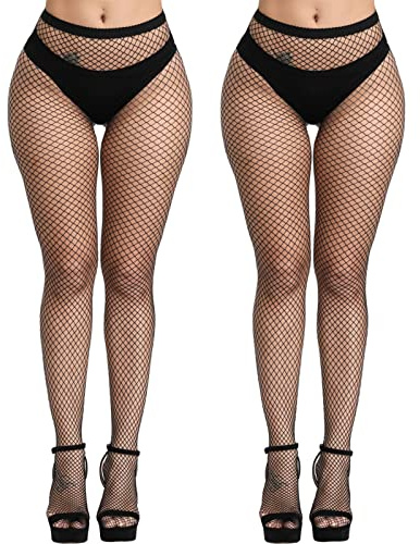 DRESHOW Tights med Hög Midja Fisknätstrumpor Lårhöga Strumpor Strumpbyxor för Kvinnor