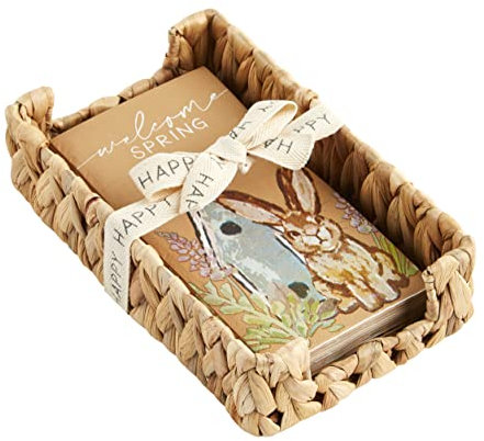 Mud Pie Oster-Gästehandtuch und Korb-Set, Willkommen, Korb, 22,9 x 14,9 cm, Serviette, 19,5 x 10,2 cm